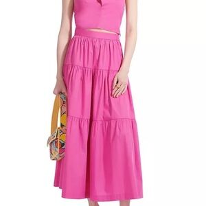 STAUD Pink Sea Tiered Midi Skirt Size 2, NWT